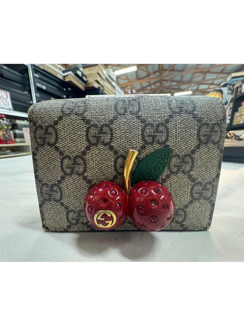 Gucci Beige GG Marmont Limited Edition Cherries Wallet